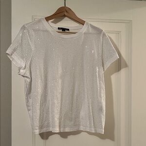 INC International Concepts White Sequin Short Sleeve Top